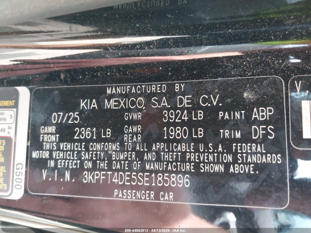 Продажа на аукционе авто 2025 Kia K4 Lxs, vin: 3KPFT4DE5SE185896, номер лота: 44862812