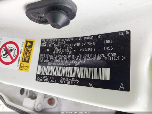 Aukcja sprzedaży 2016 Toyota Highlander Limited V6, vin: 5TDYKRFH7GS142576, numer aukcji: 44862829