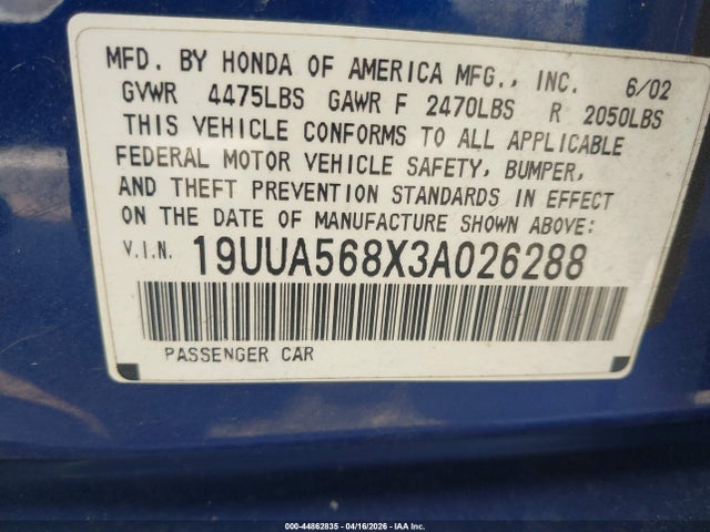 2003 ACURA TL 19UUA568X3A026288 Photo 8