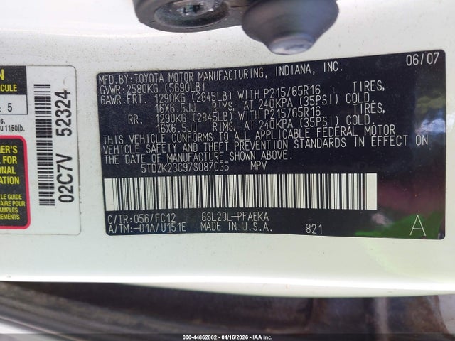 2007 TOYOTA SIENNA 5TDZK23C97S087035 Photo 8