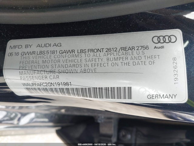 Продажа на аукционе авто 2016 Audi A6 2.0t Premium, vin: WAUFFAFC2GN191981, номер лота: 44862880