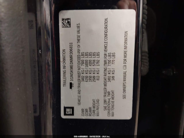 2021 CHEVROLET TAHOE 1GNSKMED6MR306831 Photo 8