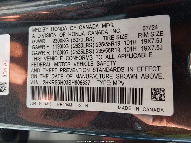 2HKRS6H93SH806637 Honda Cr-v Hybrid Sport Touring