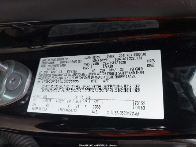 Aukcja sprzedaży 2020 Ford Escape Se, vin: 1FMCU9G64LUC05605, numer aukcji: 44862913