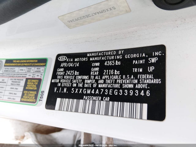 Продаж на аукціоні авто 2014 Kia Optima Lx, vin: 5XXGM4A73EG339346, номер лоту: 44862922