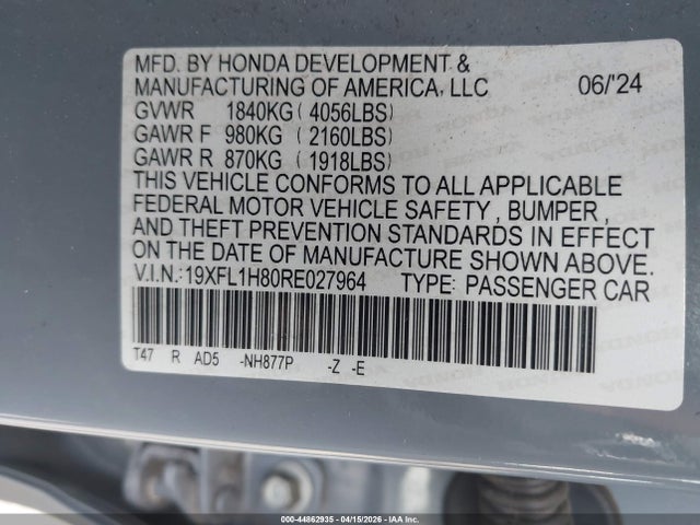 19XFL1H80RE027964 Honda Civic Sport Touring