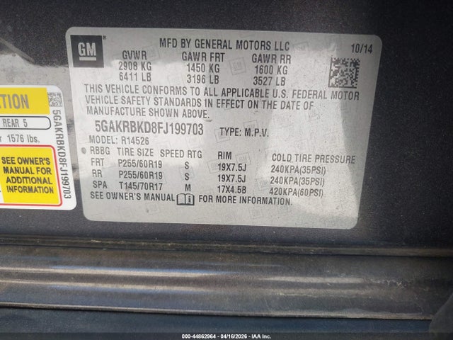 Продаж на аукціоні авто 2015 Buick Enclave Leather, vin: 5GAKRBKD8FJ199703, номер лоту: 44862964