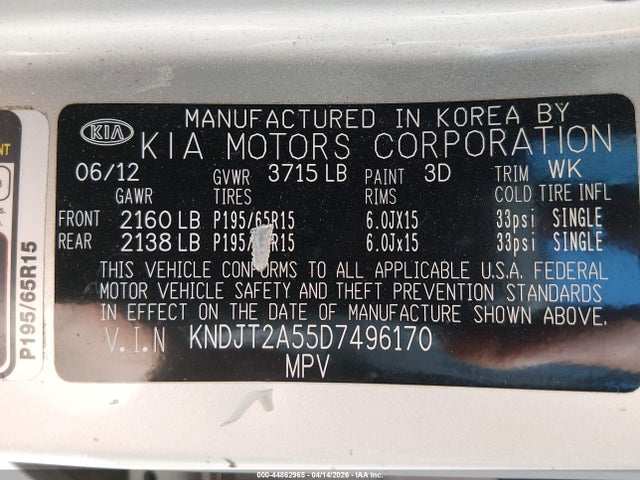 Aukcja sprzedaży 2013 Kia Soul, vin: KNDJT2A55D7496170, numer aukcji: 44862965