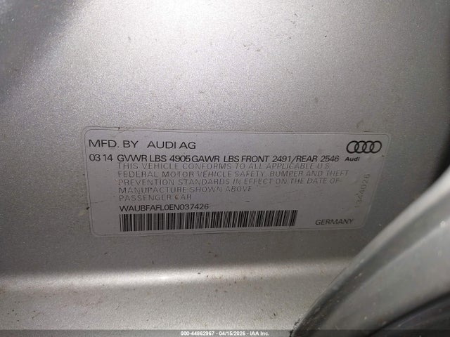 Продаж на аукціоні авто 2014 Audi A4 2.0t Premium, vin: WAUBFAFL0EN037426, номер лоту: 44862967