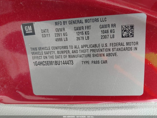 Aukcja sprzedaży 2011 Buick Lucerne Cxl, vin: 1G4HC5EM1BU144473, numer aukcji: 44863000