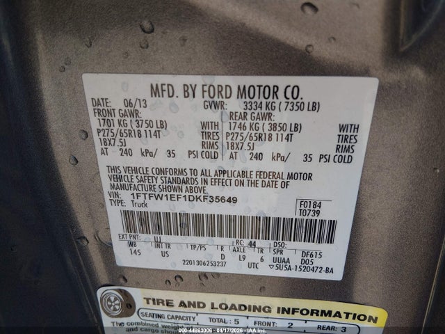 44863006 :رقم المزاد ، 1FTFW1EF1DKF35649 vin ، 2013 Ford F-150 Xlt مزاد بيع