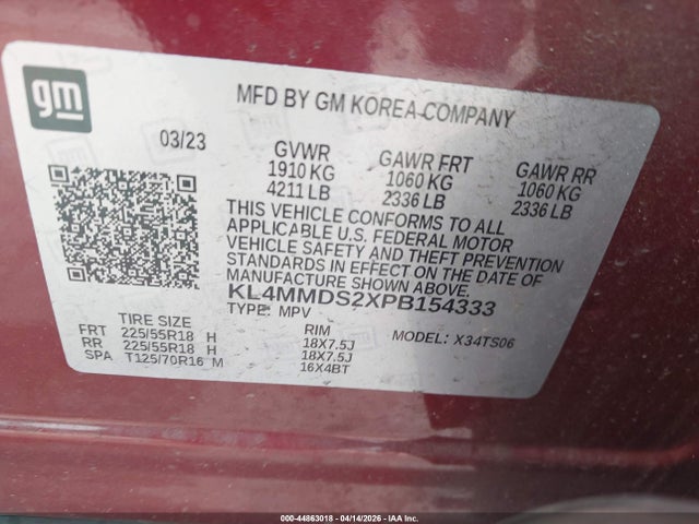44863018 :رقم المزاد ، KL4MMDS2XPB154333 vin ، 2023 Buick Encore Gx Select Fwd مزاد بيع