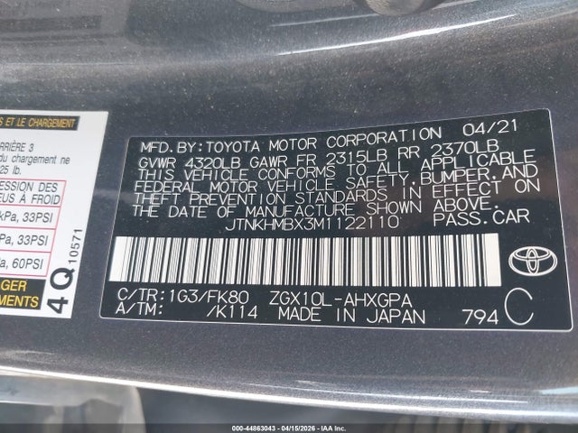 Toyota C-HR XLE 2021 JTNKHMBX3M1122110 Image 9