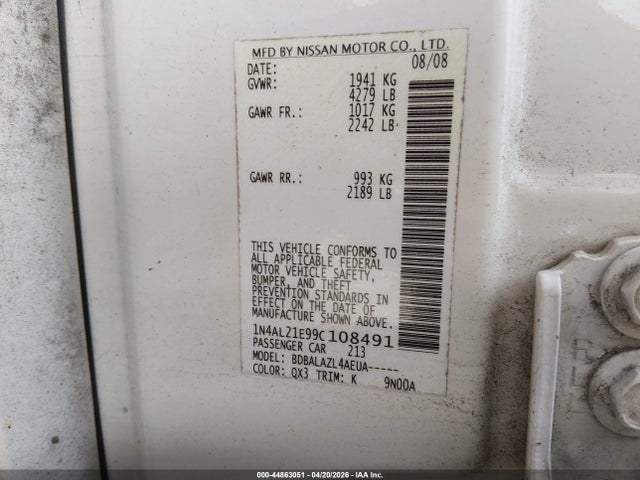 Продажа на аукционе авто 2009 Nissan Altima 2.5, vin: 1N4AL21E99C108491, номер лота: 44863051