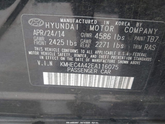 Hyundai Sonata Hybrid Limited 2014 KMHEC4A42EA116075 Image 9