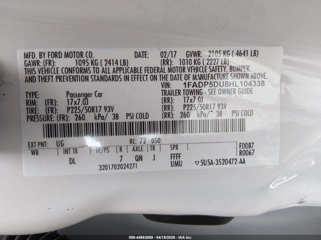 1FADP5DU8HL104338 Ford C-max Hybrid Titanium
