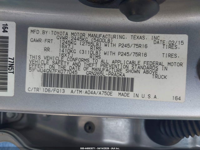 Toyota Tacoma Prerunner V6 2015 5TFJU4GN7FX077045 Image 9