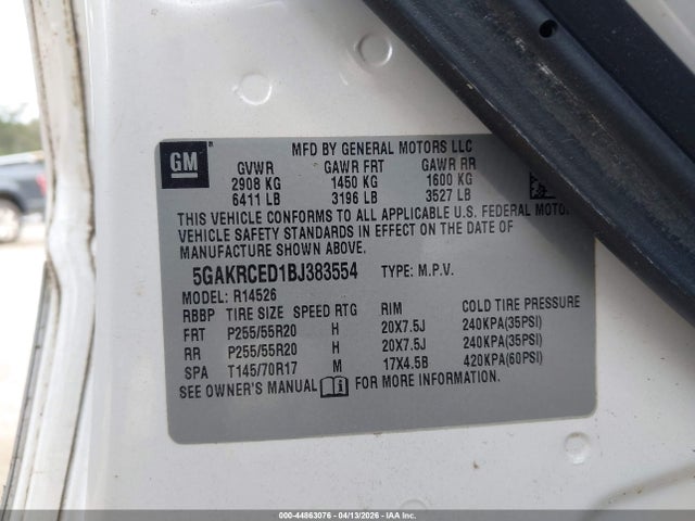 Продаж на аукціоні авто 2011 Buick Enclave 2xl, vin: 5GAKRCED1BJ383554, номер лоту: 44863076