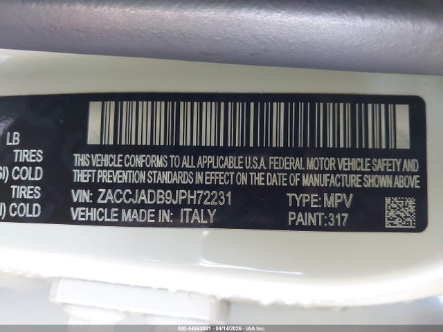 Aukcja sprzedaży 2018 Jeep Renegade Limited Fwd, vin: ZACCJADB9JPH72231, numer aukcji: 44863081