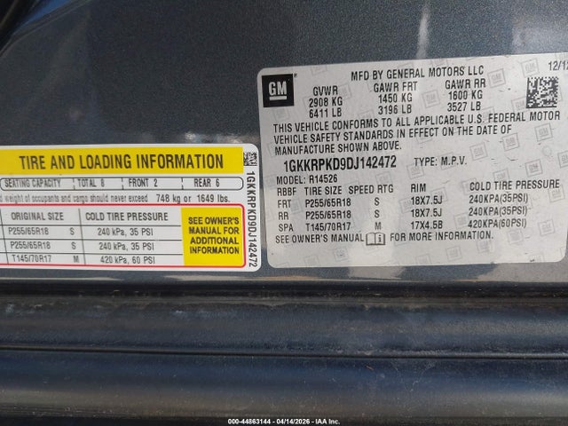 Aukcja sprzedaży 2013 Gmc Acadia Sle-2, vin: 1GKKRPKD9DJ142472, numer aukcji: 44863144