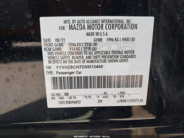Aukcja sprzedaży 2013 Mazda Mazda6 I Grand Touring, vin: 1YVHZ8CH7D5M13495, numer aukcji: 44863157