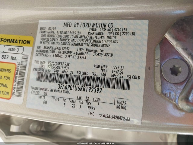 Ford Fusion Hybrid Se 2019 3FA6P0LU6KR192392 Image 9