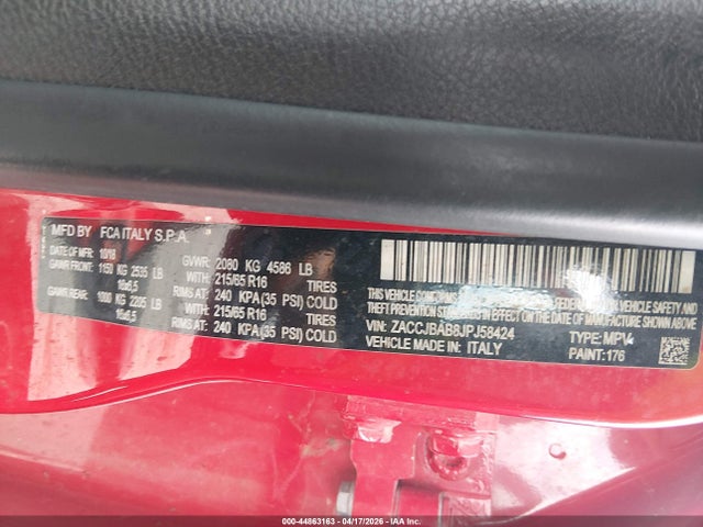 Продаж на аукціоні авто 2018 Jeep Renegade Sport 4x4, vin: ZACCJBAB8JPJ58424, номер лоту: 44863163