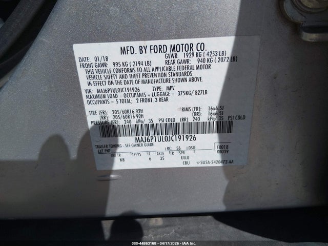 MAJ6P1UL0JC191926 Ford Ecosport Se
