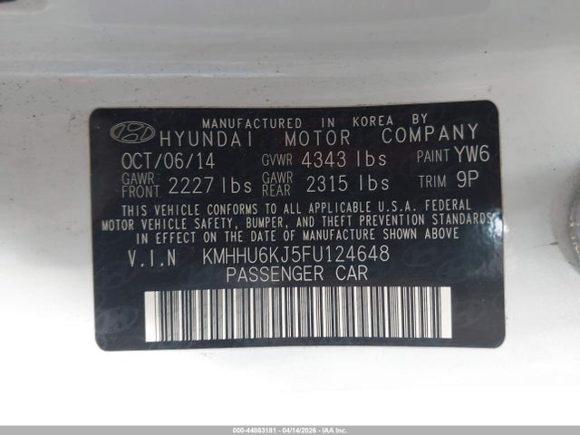 44863181 :رقم المزاد ، KMHHU6KJ5FU124648 vin ، 2015 Hyundai Genesis 3.8 Ultimate مزاد بيع