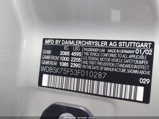 2003 MERCEDES-BENZ SL 500 WDBSK75F53F010287 Photo 8