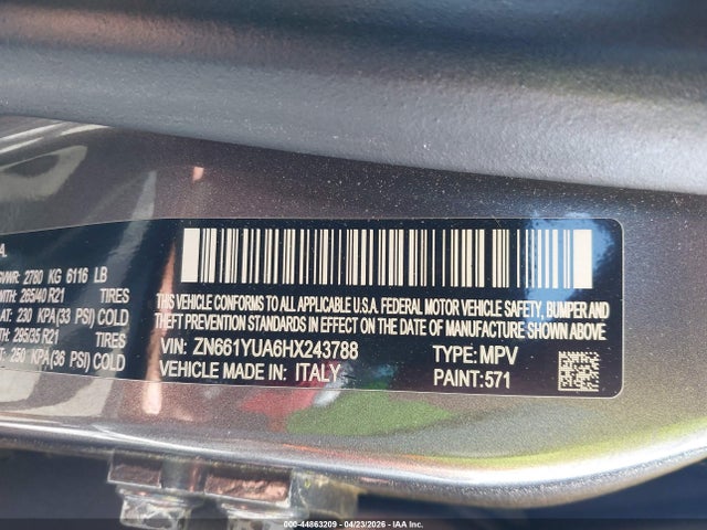 Продаж на аукціоні авто 2017 Maserati Levante S, vin: ZN661YUA6HX243788, номер лоту: 44863209