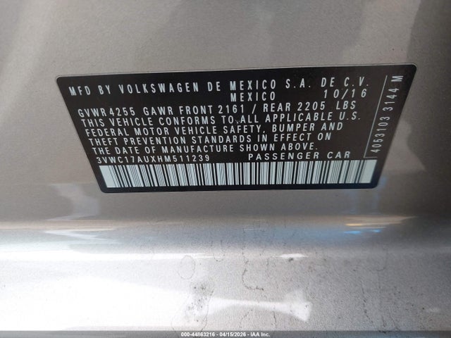 3VWC17AUXHM511239 Volkswagen Golf Sportwagen Tsi S/tsi Se/tsi Sel