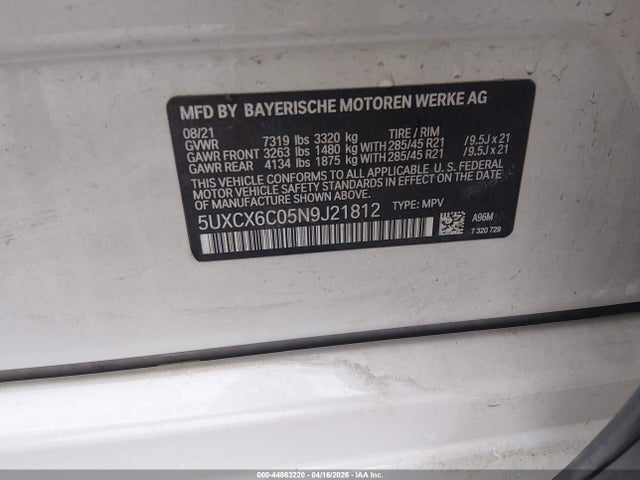 Продаж на аукціоні авто 2022 Bmw X7 M50i, vin: 5UXCX6C05N9J21812, номер лоту: 44863220
