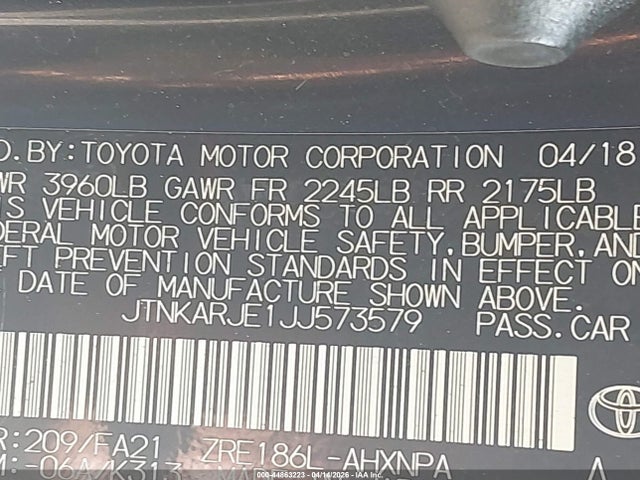 44863223 :رقم المزاد ، JTNKARJE1JJ573579 vin ، 2018 Toyota Corolla Im مزاد بيع