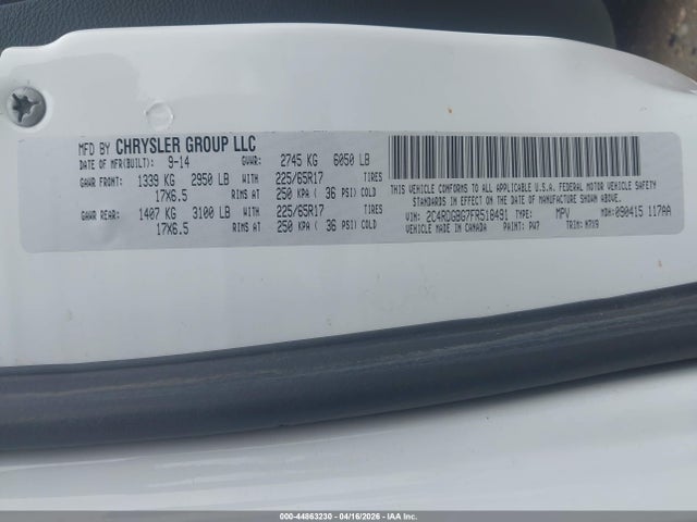 Продаж на аукціоні авто 2015 Dodge Grand Caravan Se, vin: 2C4RDGBG7FR518491, номер лоту: 44863230