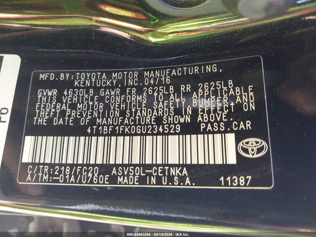 Aukcja sprzedaży 2016 Toyota Camry Le, vin: 4T1BF1FK0GU234529, numer aukcji: 44863264