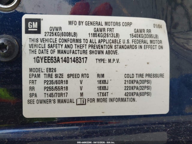 2004 CADILLAC SRX 1GYEE63A140148317 Photo 8