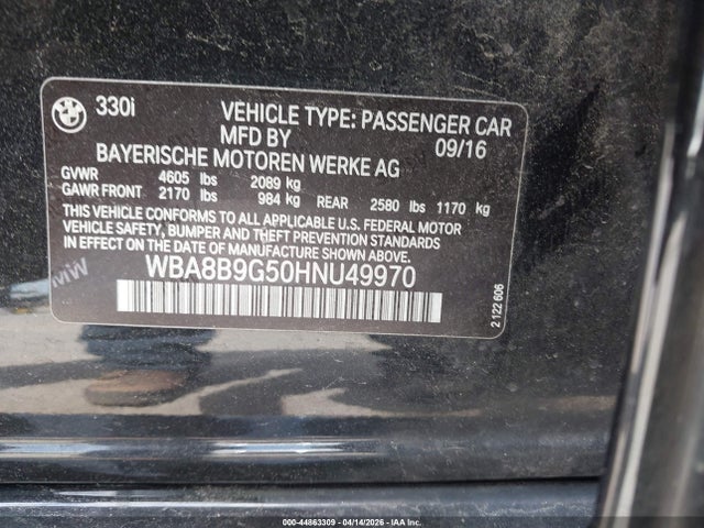 Aukcja sprzedaży 2017 Bmw 330i, vin: WBA8B9G50HNU49970, numer aukcji: 44863309