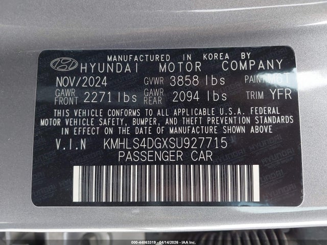 44863319 :رقم المزاد ، KMHLS4DGXSU927715 vin ، 2025 Hyundai Elantra Sel Convenience مزاد بيع