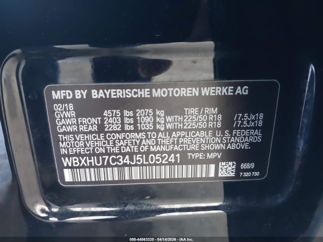 Aukcja sprzedaży 2018 Bmw X1 Sdrive28i, vin: WBXHU7C34J5L05241, numer aukcji: 44863320