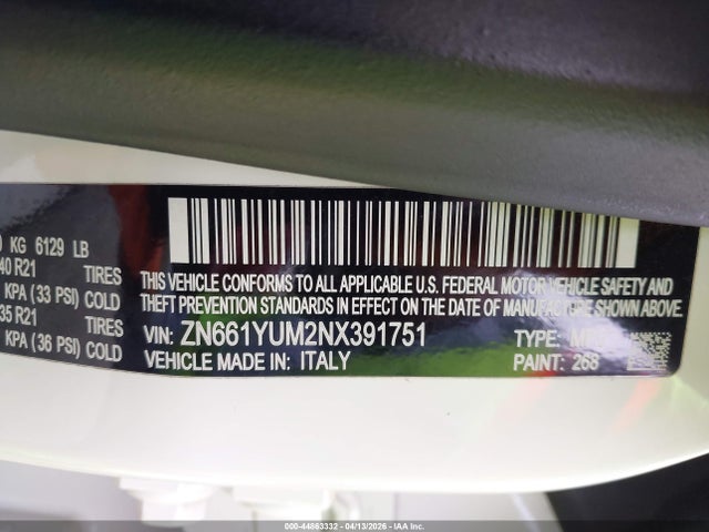 Продаж на аукціоні авто 2022 Maserati Levante Modena, vin: ZN661YUM2NX391751, номер лоту: 44863332