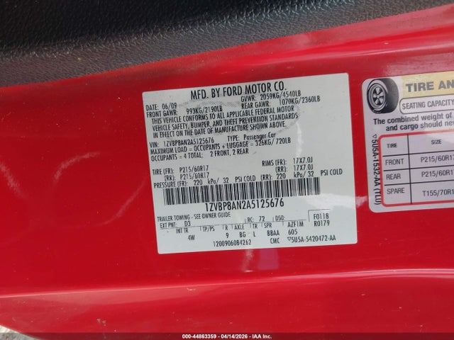 2010 FORD MUSTANG 1ZVBP8AN2A5125676 Photo 8