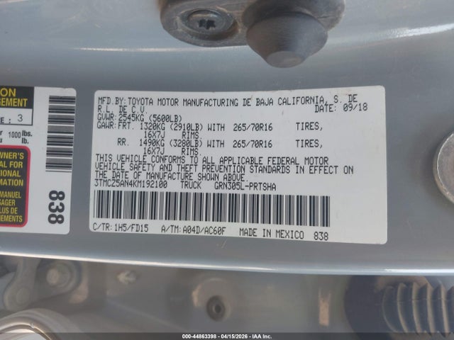 3TMCZ5AN4KM192100 Toyota Tacoma Trd Off Road