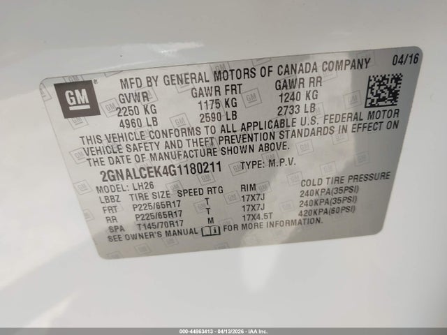 2GNALCEK4G1180211 Chevrolet EQUINOX LT
