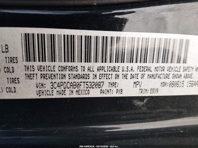 Aukcja sprzedaży 2015 Dodge Journey American Value Pkg, vin: 3C4PDCAB0FT532087, numer aukcji: 44863416
