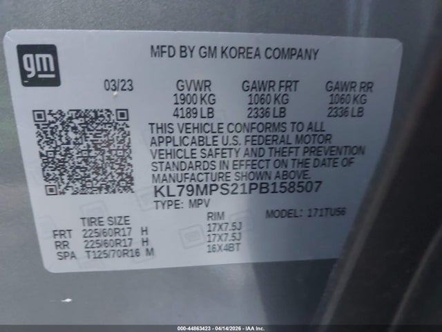 KL79MPS21PB158507 Chevrolet Trailblazer Fwd Lt