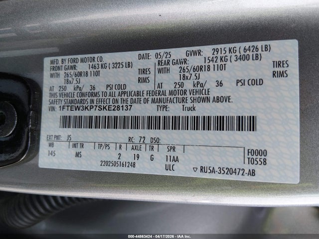 2025 FORD F-150 1FTEW3KP7SKE28137 Photo 8