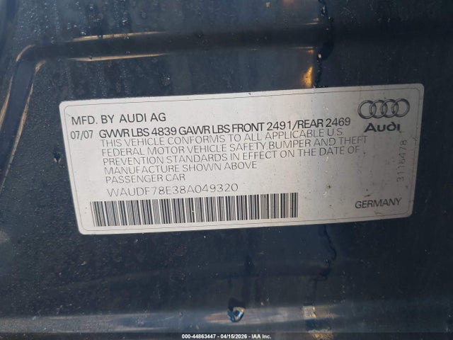 2008 AUDI A4 WAUDF78E38A049320 Photo 8