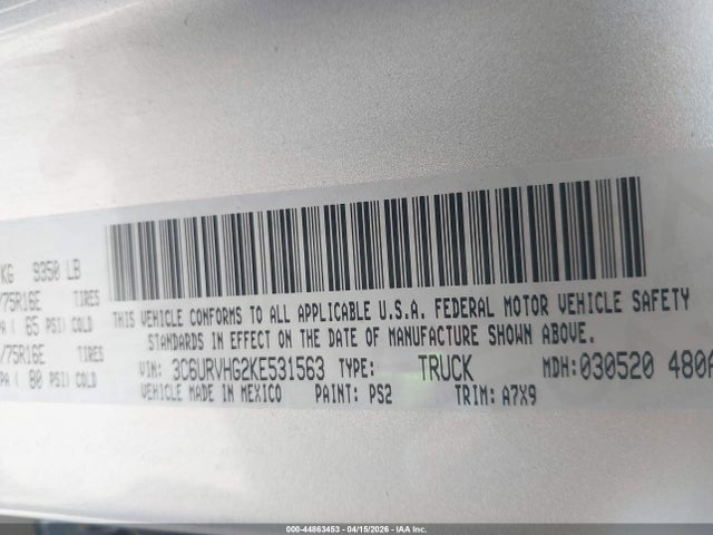 3C6URVHG2KE531563 RAM Promaster 3500 High Roof 159 Wb
