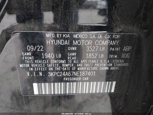 Hyundai Accent Sel 2022 3KPC24A67NE187401 Image 9